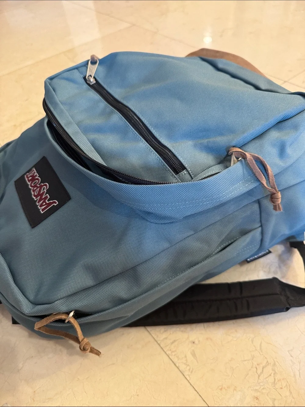 Jansport Teal Blue Canvas Backpack with Suede Base